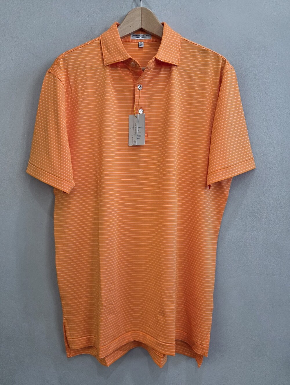 Peter Millar Summer Comfort Striped Golf Polo Shirt Orange Men's Size Medium